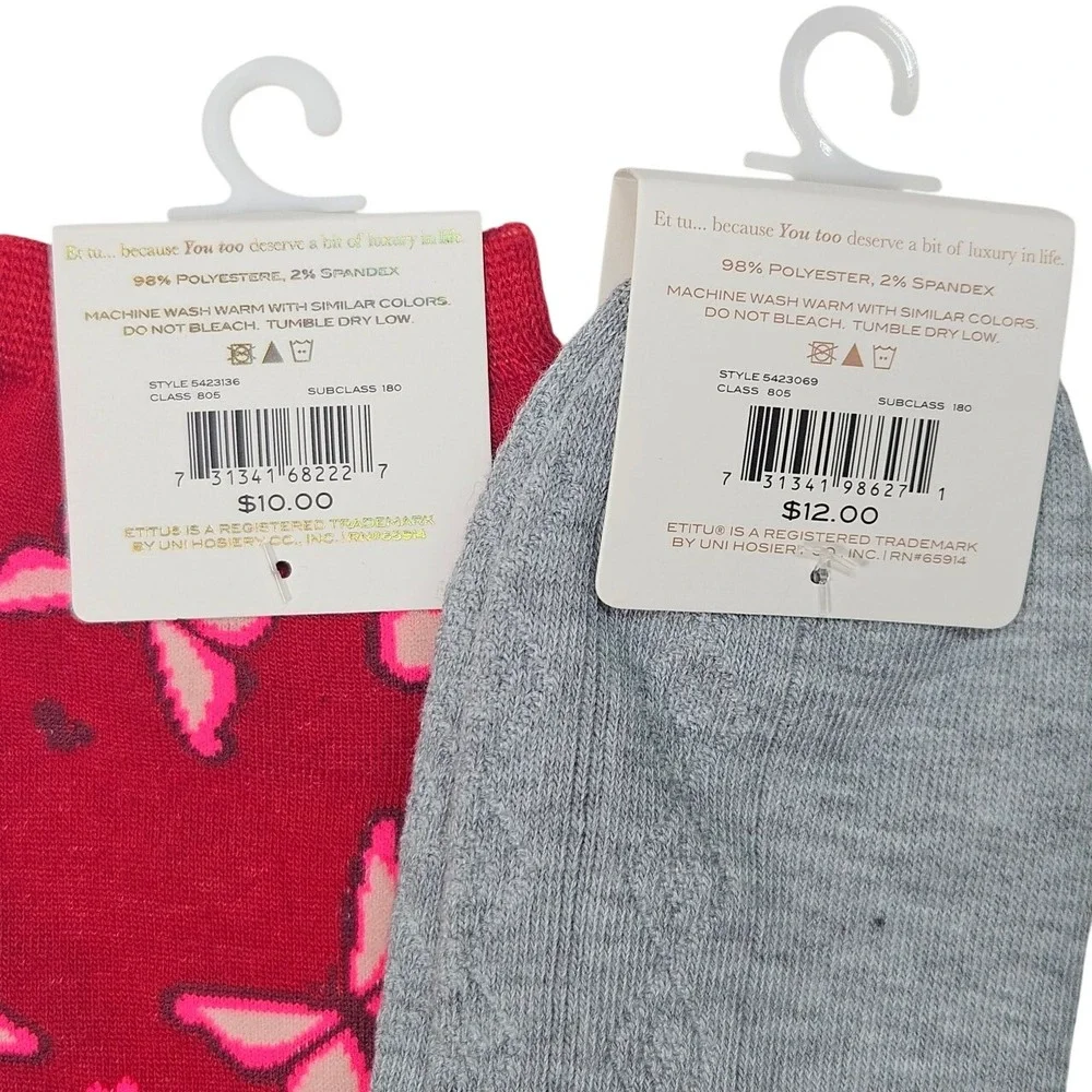 Et tu Womens A Pair Red Butterfly Hearts Plus 2 Lace Socks Purple Grey Size 9-11